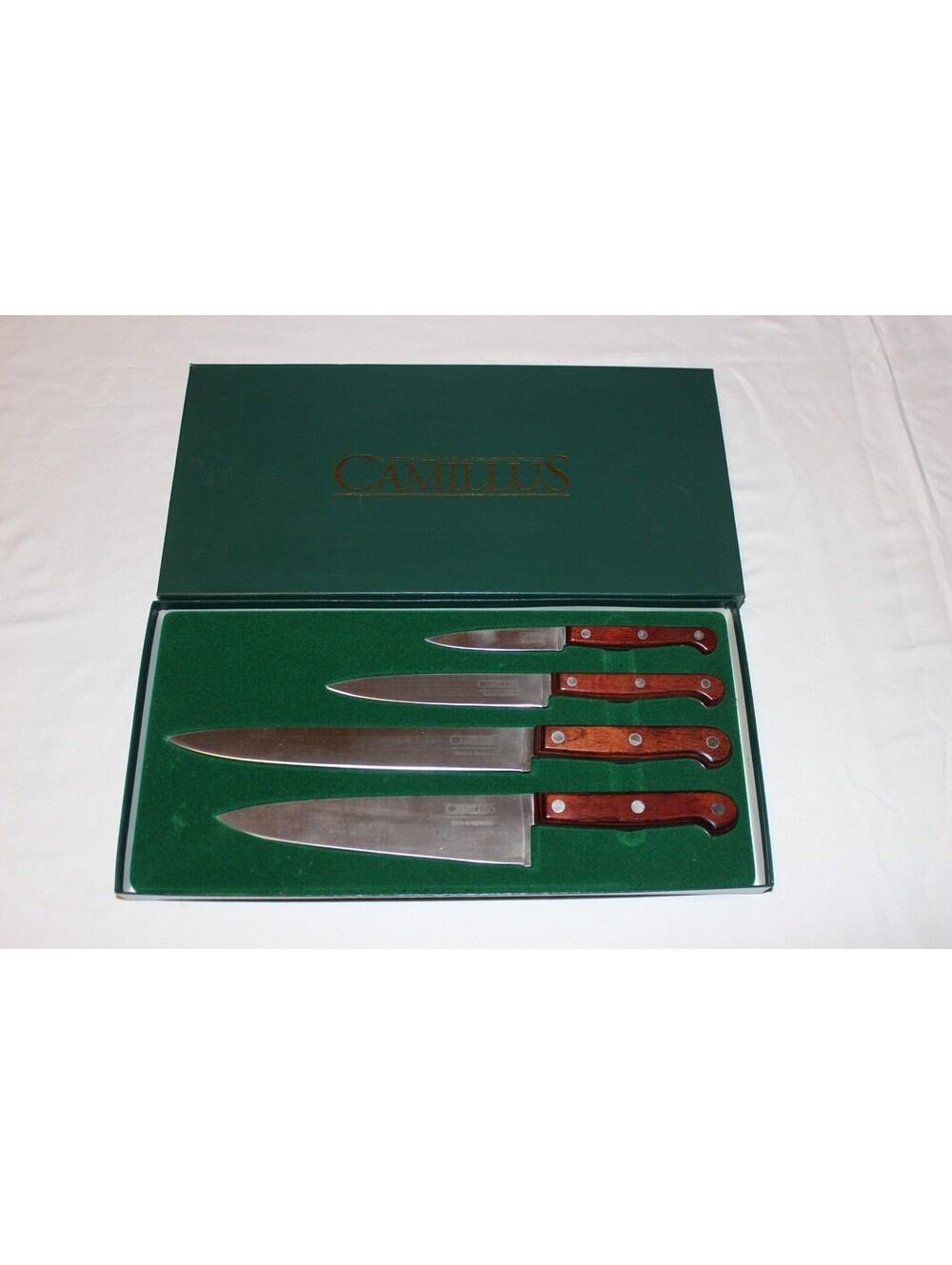 Vintage Camillus H144GB 4 Pc Kitchen Knife Set USA Rosewood Handles NOS Box